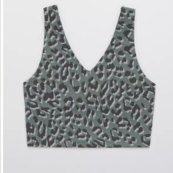 Aerie Leopard Printed Jacquard Longline Sports Bra LOW Support - Medium in Green - Picture 2 of 9